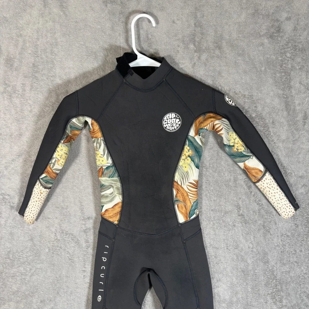 Rip Curl Dawn Patrol Youth 8 Tropical Floral Fullsuit Wetsuit Black 3/2mm Zip